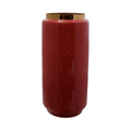Vase Art Deco 430 Koralle / Gold, grand cylindre en céramique rouge avec bord en or