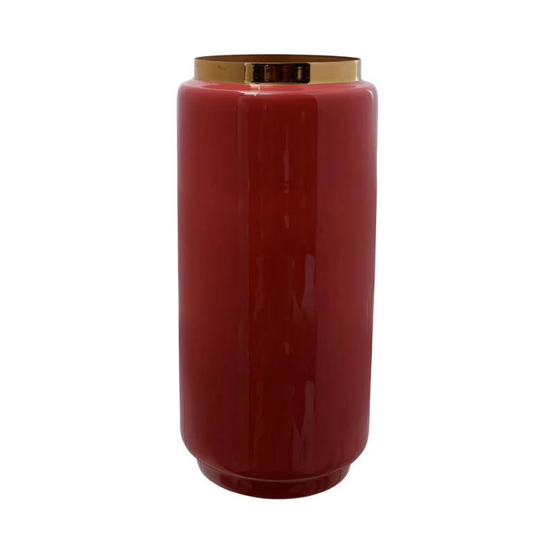 Vase décoratif rouge brique et doré en métal – H30 cm