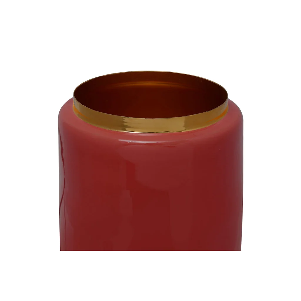 Vase Art Deco 430 Koralle Gold, cylindre rouge avec bordure or, décoration élégante