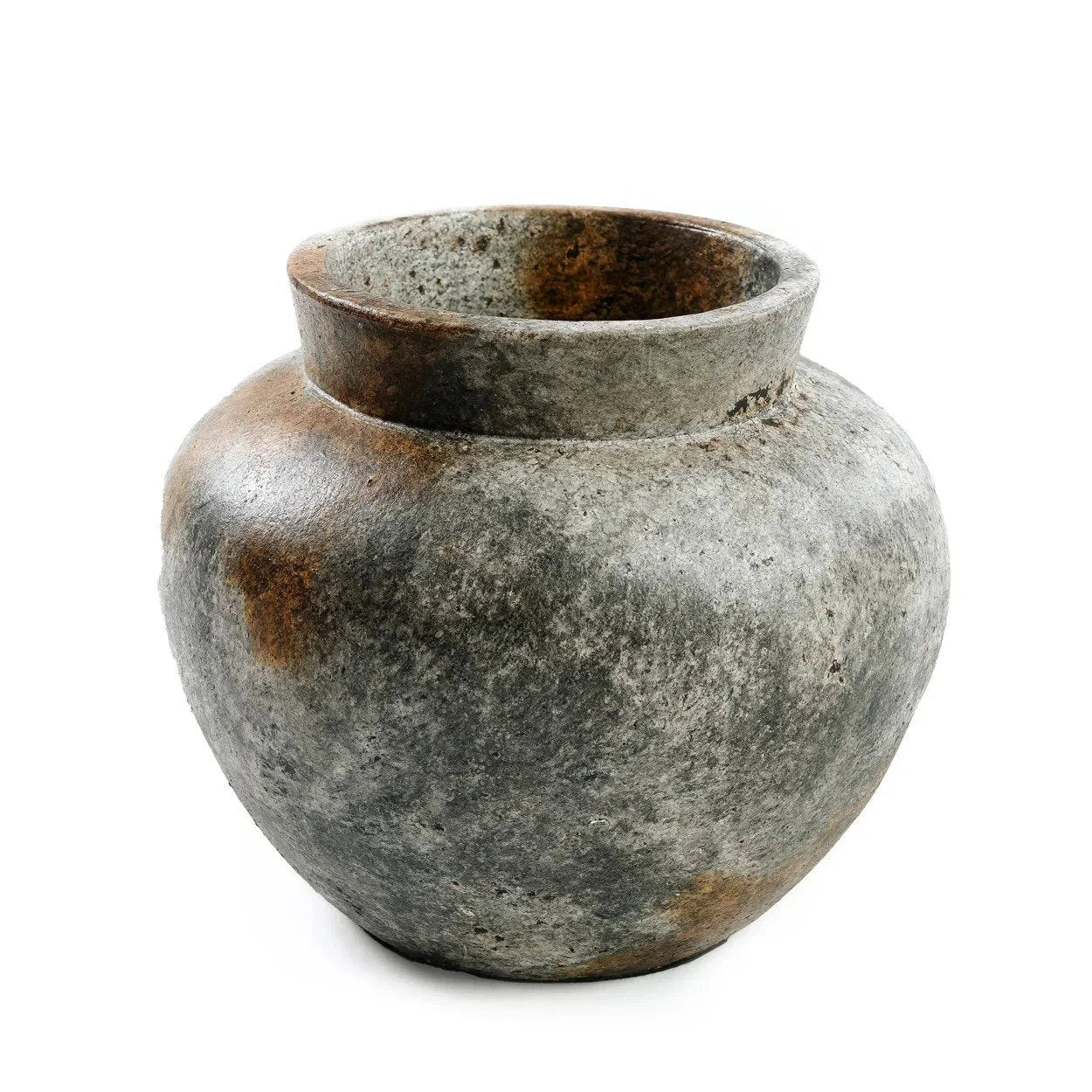Vase décoratif en terre cuite gris antique avec texture, Hauteur 23 cm