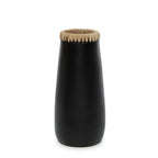 Vase décoratif en terre cuite noir avec un rebord beige texturé 14x31 cm
