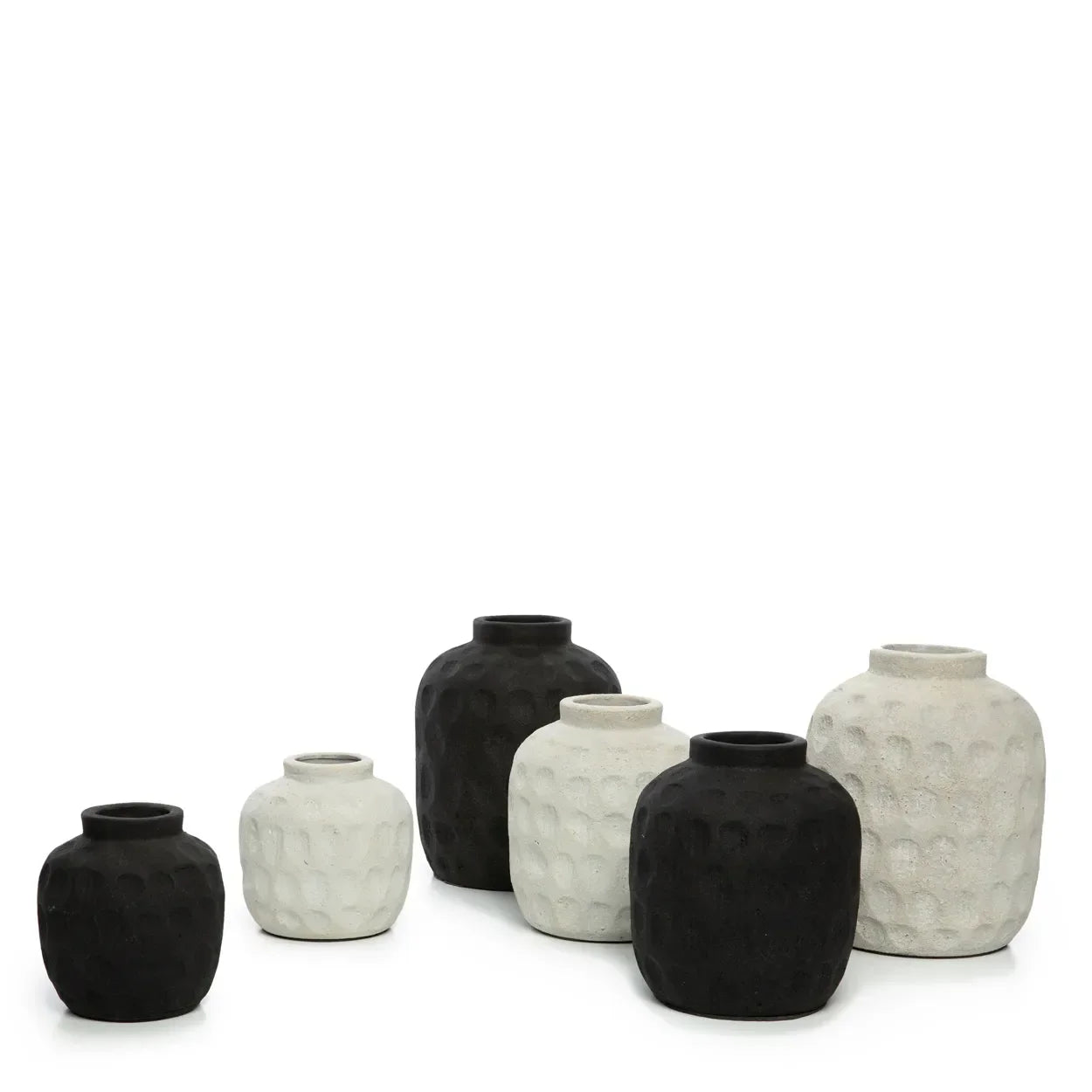 Vases décoratifs en terre cuite noire et blanche avec texture, H14 cm