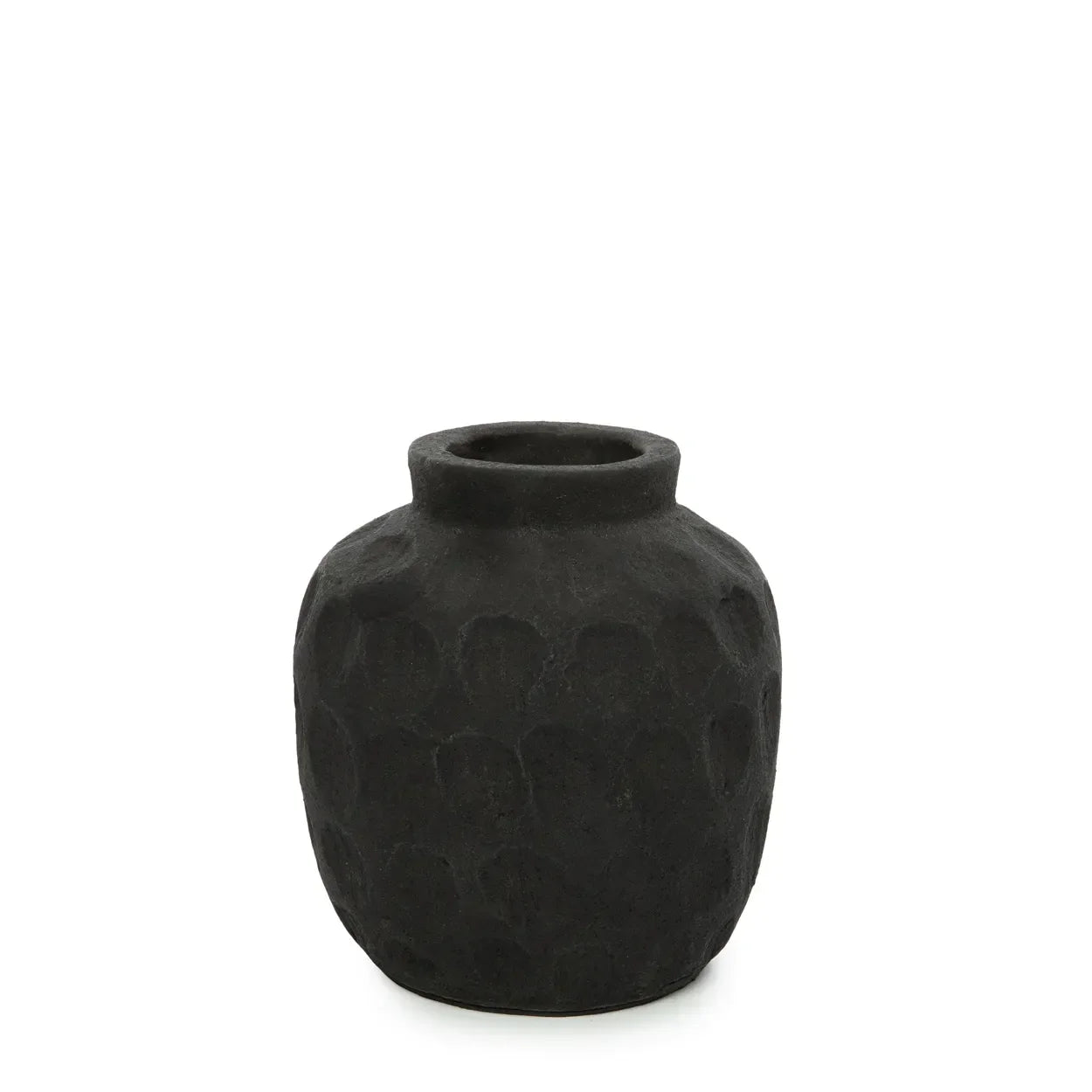 Vase décoratif en terre cuite noire avec texture, H14 cm