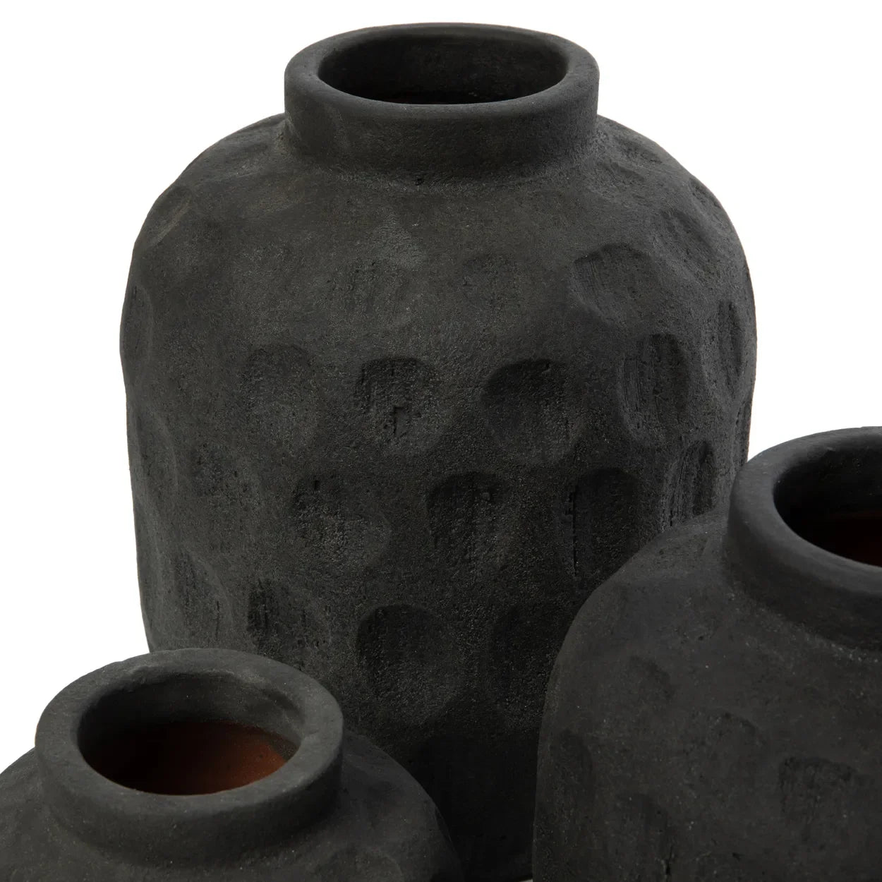 Vase décoratif en terre cuite noire avec texture, H14 cm