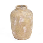 Vase décoratif en terre cuite patinée crème, forme jarre H30 cm, texturé rustique beige