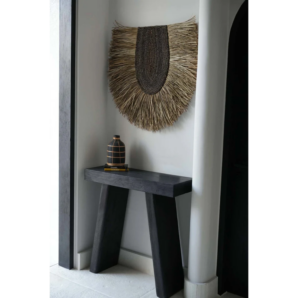 Vase décoratif en terre cuite et rotin noir 24 cm