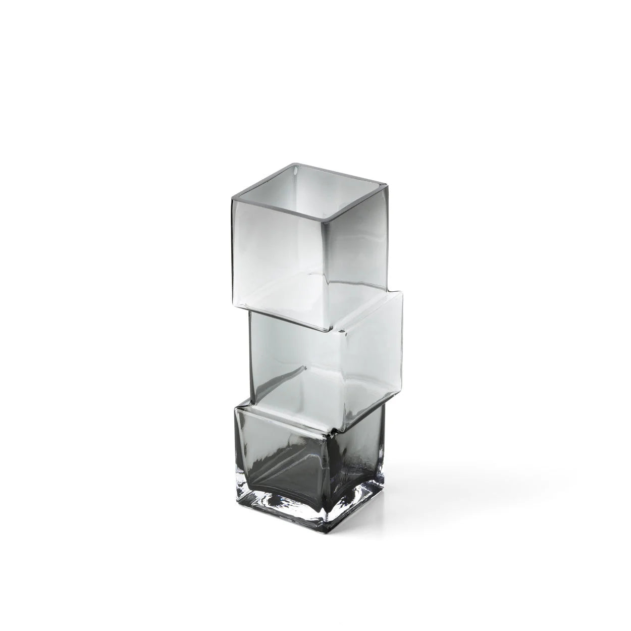 Vase décoratif en verre fumé gris à cubes décalés, H27 cm