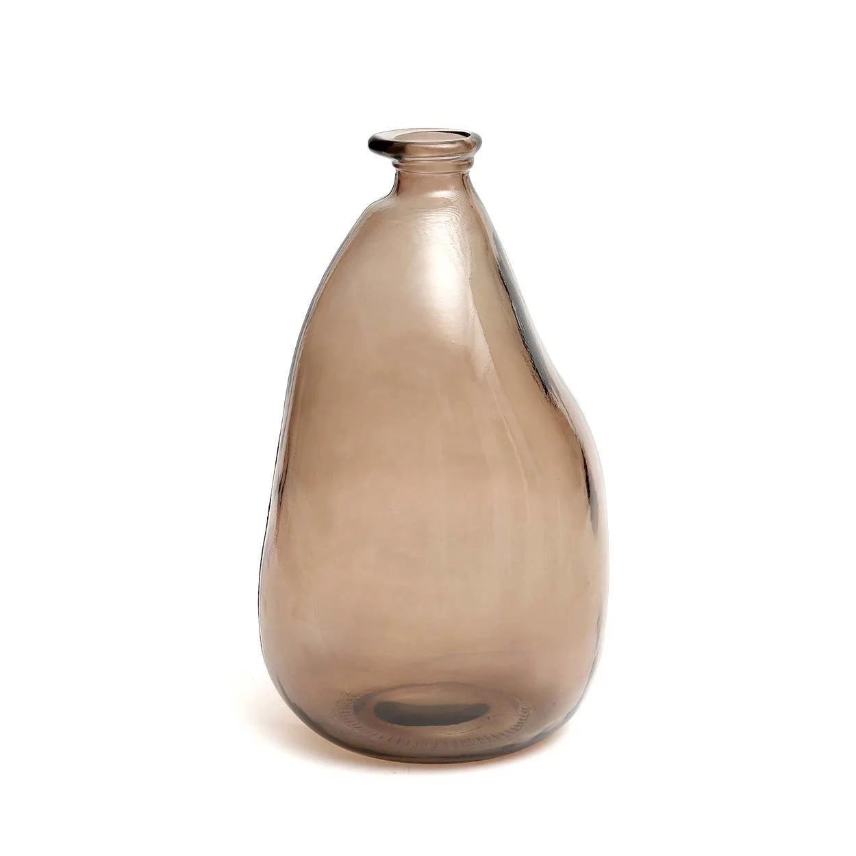 Vase décoratif en verre recyclé brun fumé avec silhouette asymétrique H36 cm