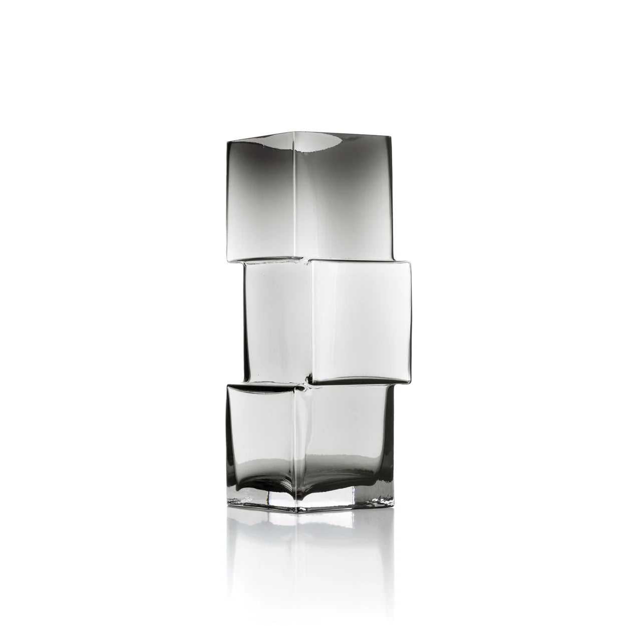 Vase en verre recyclé gris fumé cubique, H30 cm, design minimaliste empilé