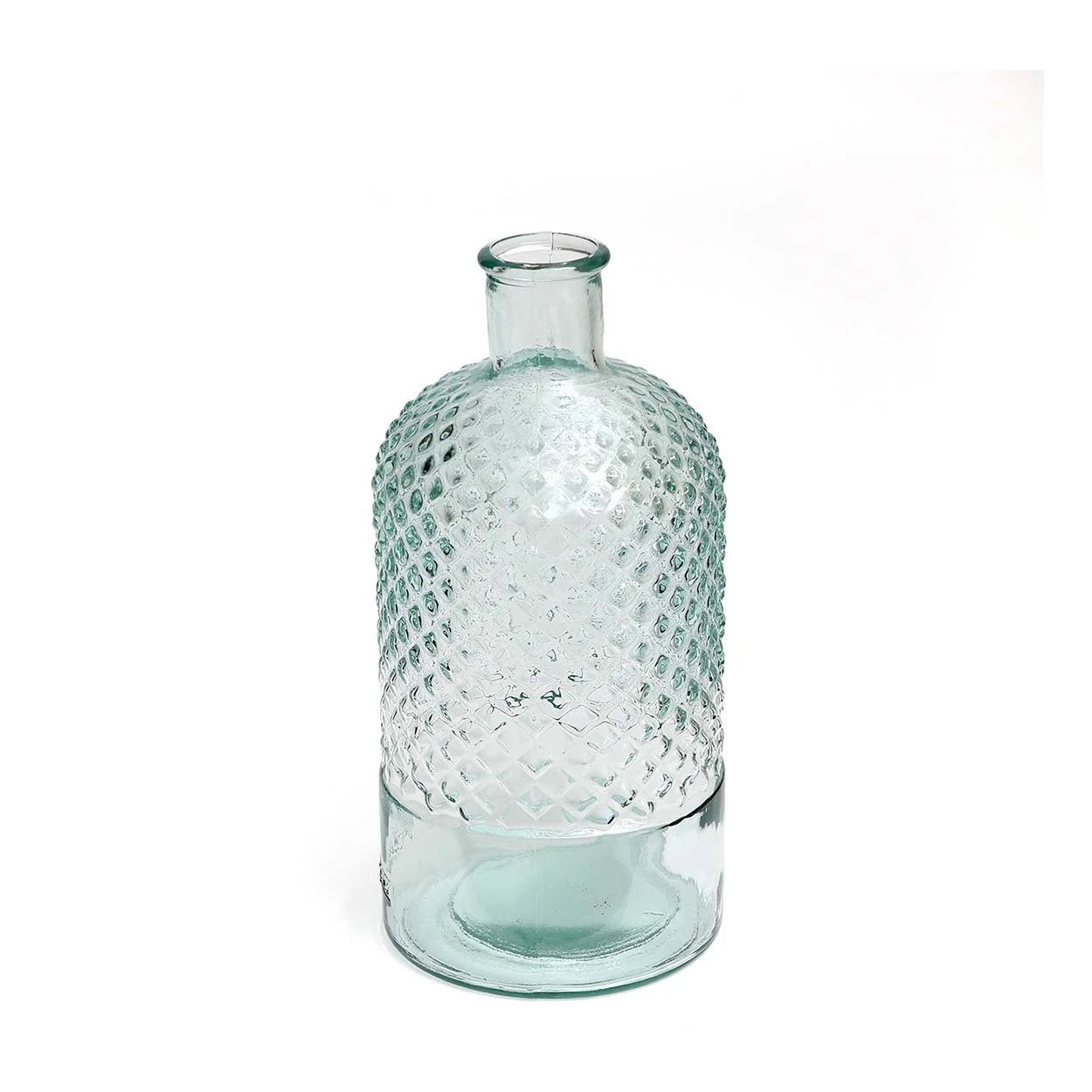 Vase décoratif en verre recyclé avec motif losange, hauteur 22 cm