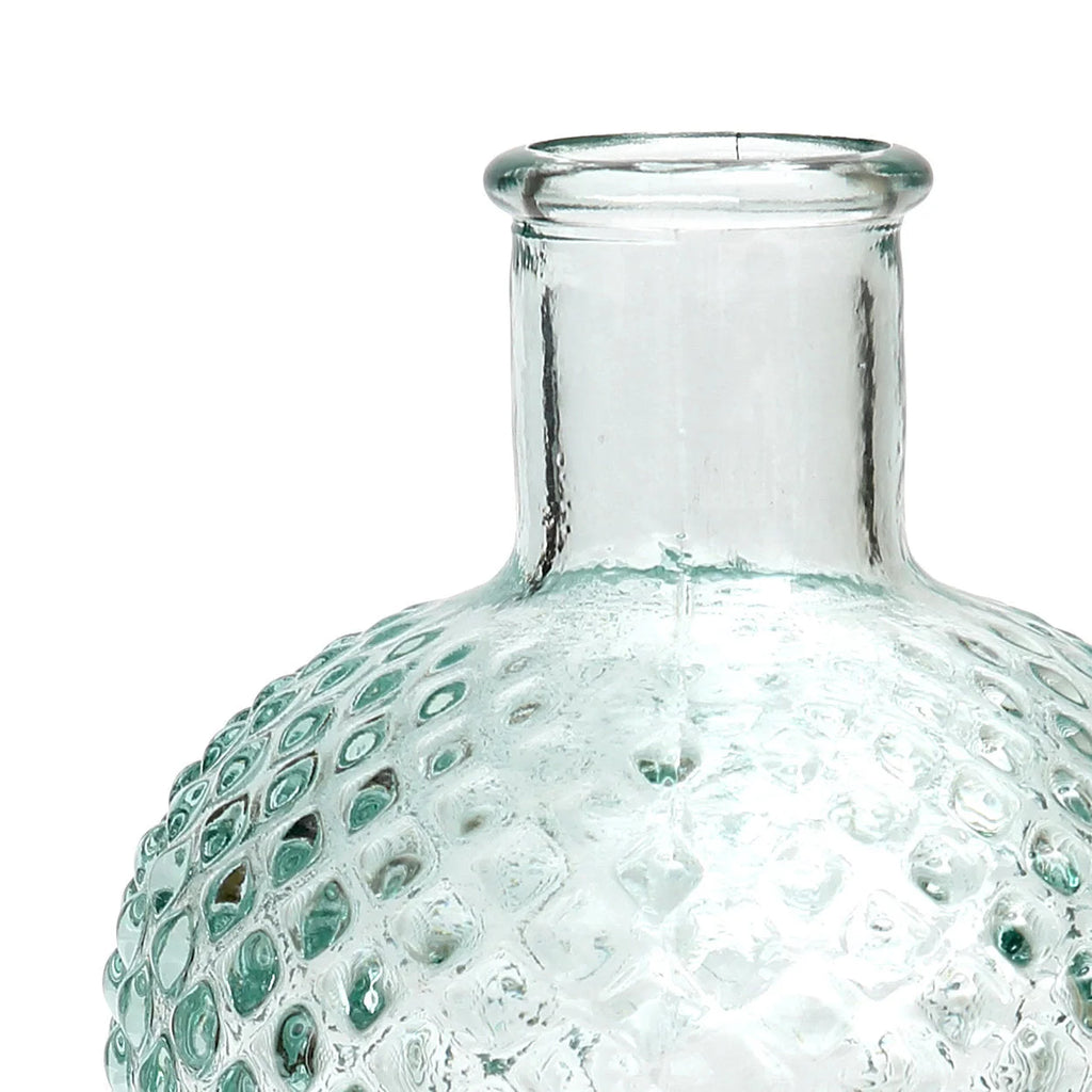Vase décoratif en verre recyclé avec neck texturé et motif losange H22 cm