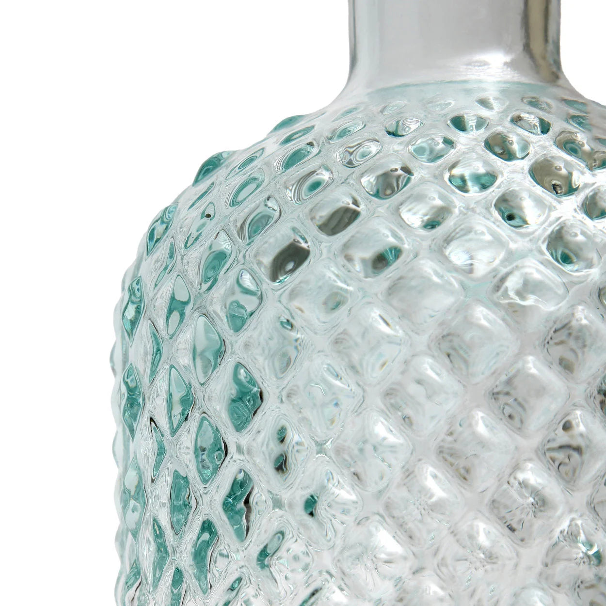 Bouteille en verre texturée pour la décoration avec motif losange, hauteur 22 cm