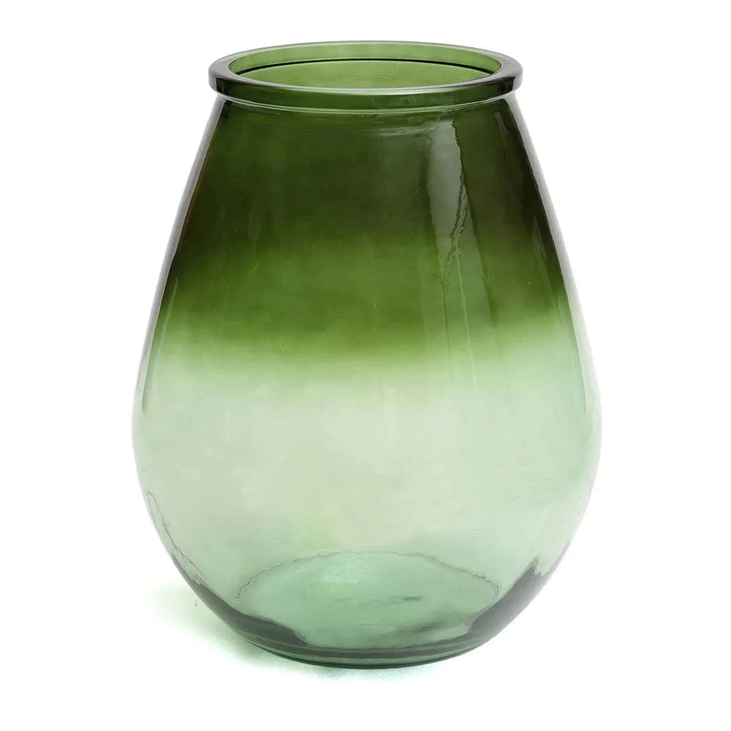 Vase décoratif en verre recyclé vert, design arrondi H35 cm