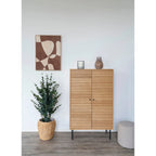 Meuble à chaussures en bois clair latté, pieds métal noir