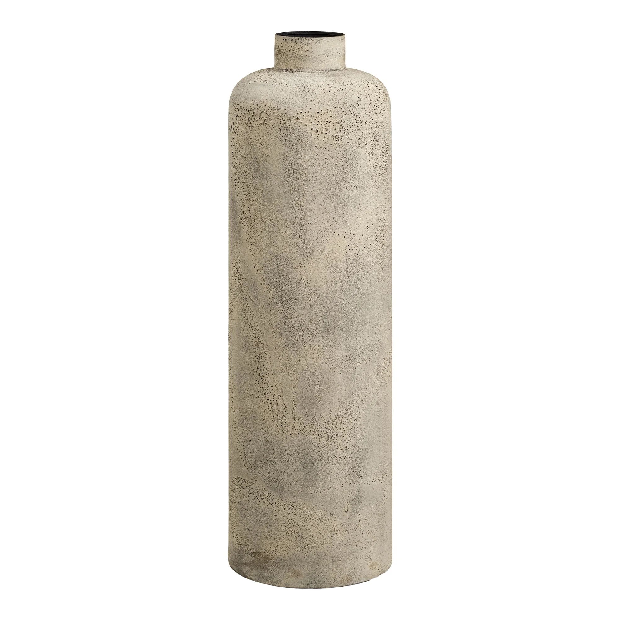 Vase haut en métal effet béton beige grège, H78 cm