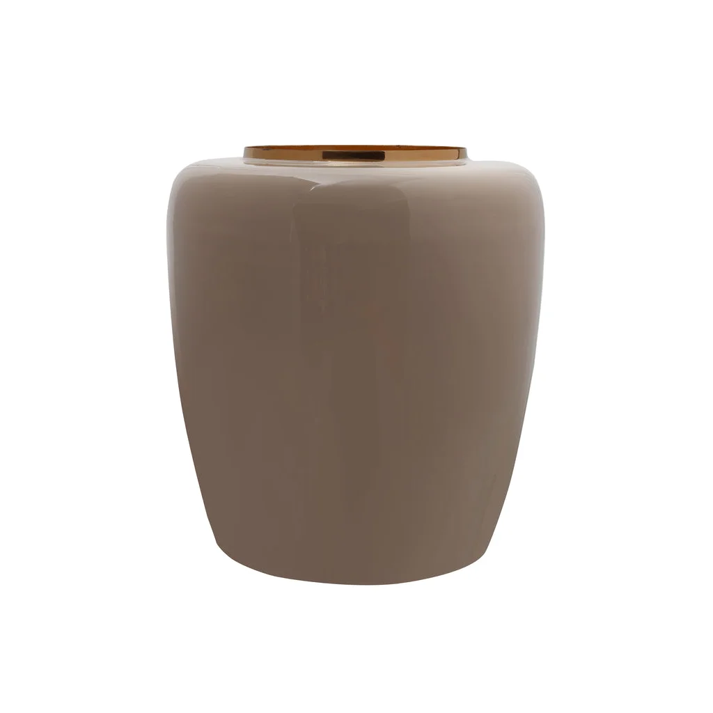 Vase Artisse 100 Taupe Gold en céramique brillante avec bord en or métallique