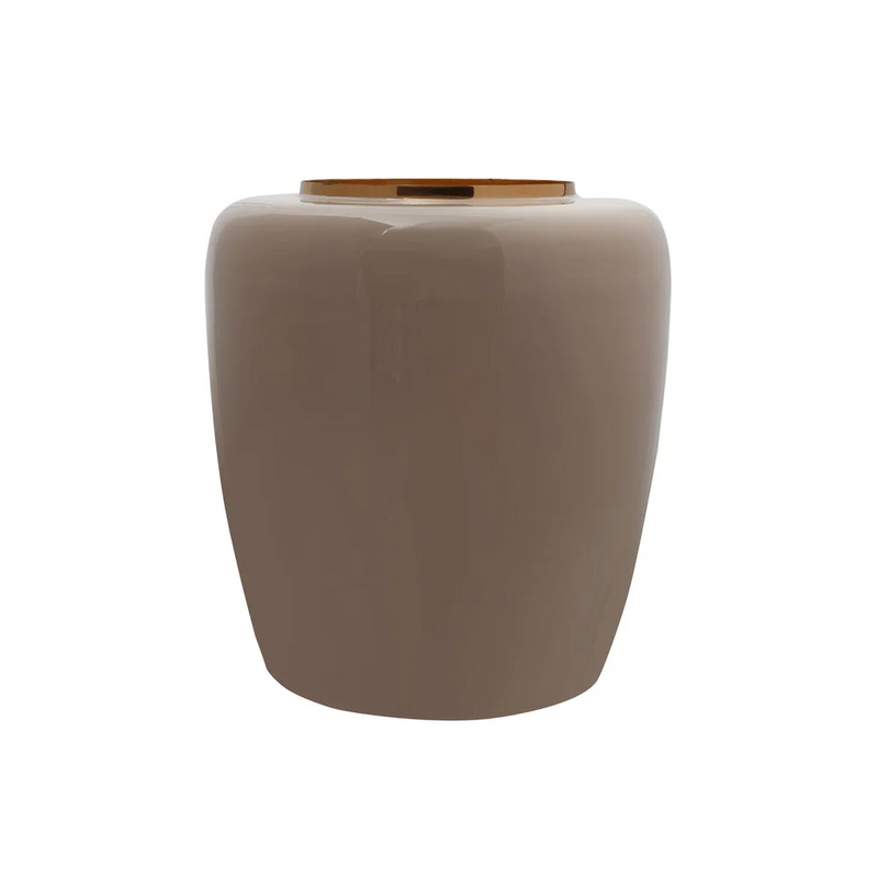 Vase en métal taupe brillant intérieur doré forme ovale – H36,5 cm
