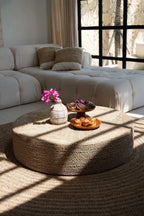 Vase ovale en terre cuite effet béton et rotin naturel – H23 cm