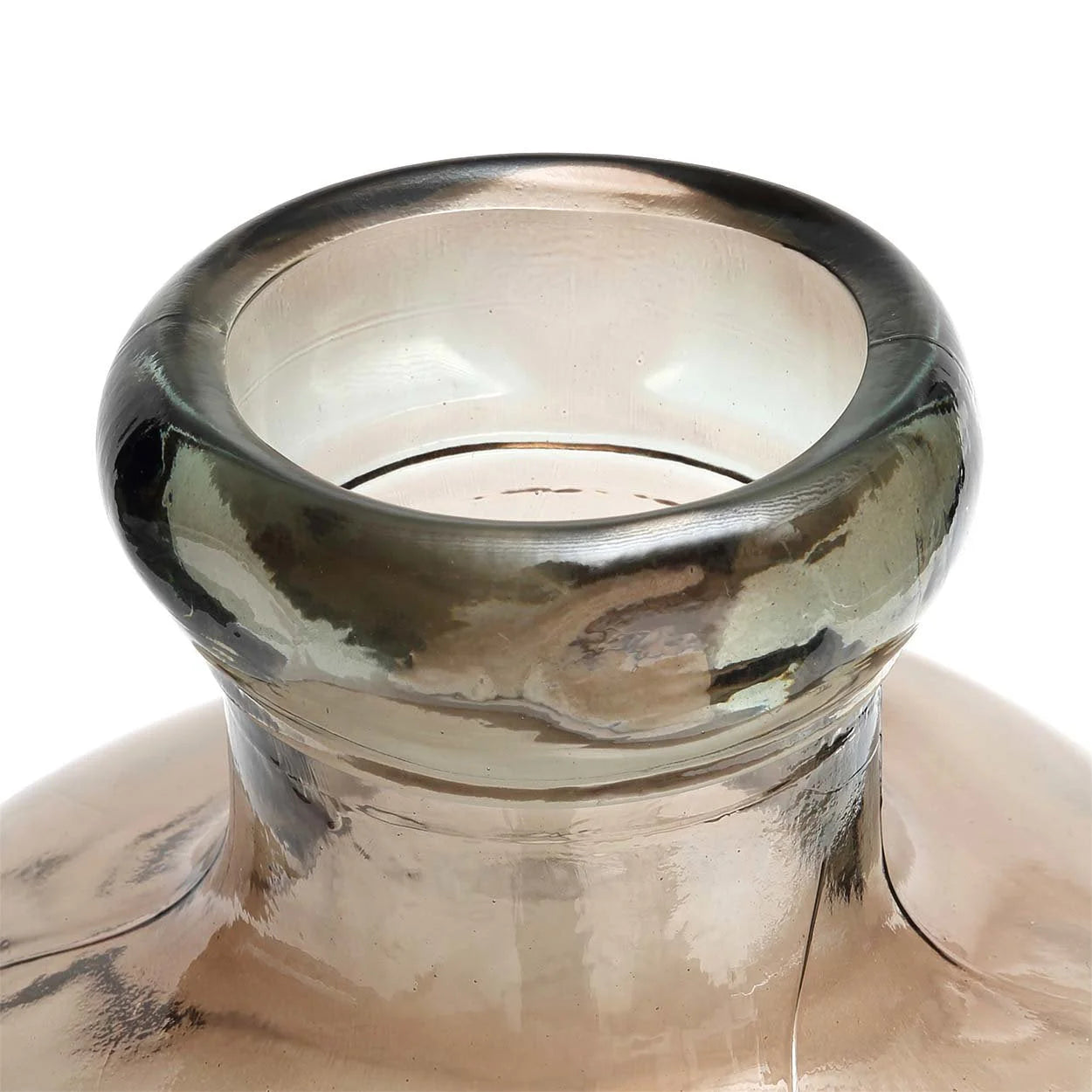 Vase ovale en verre recyclé soufflé main beige transparent – H50 cm