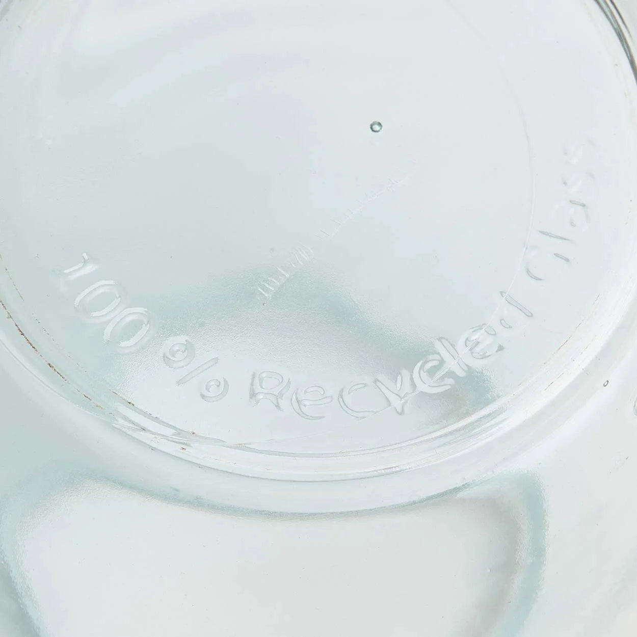 Verre transparent oval en verre recyclé bleu avec inscription 100 Recycled Glass