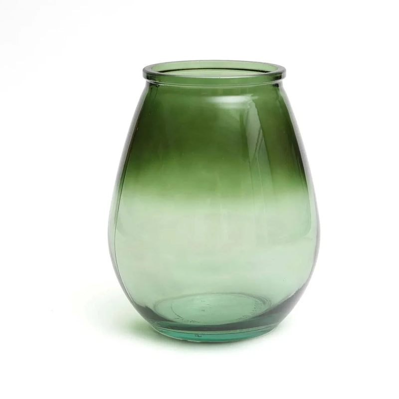 Vase ovale en verre recyclé vert effet dégradé – H23 cm
