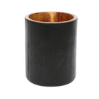 Vase rond en bois de teck naturel noir avec intérieur en bois naturel de 15 cm