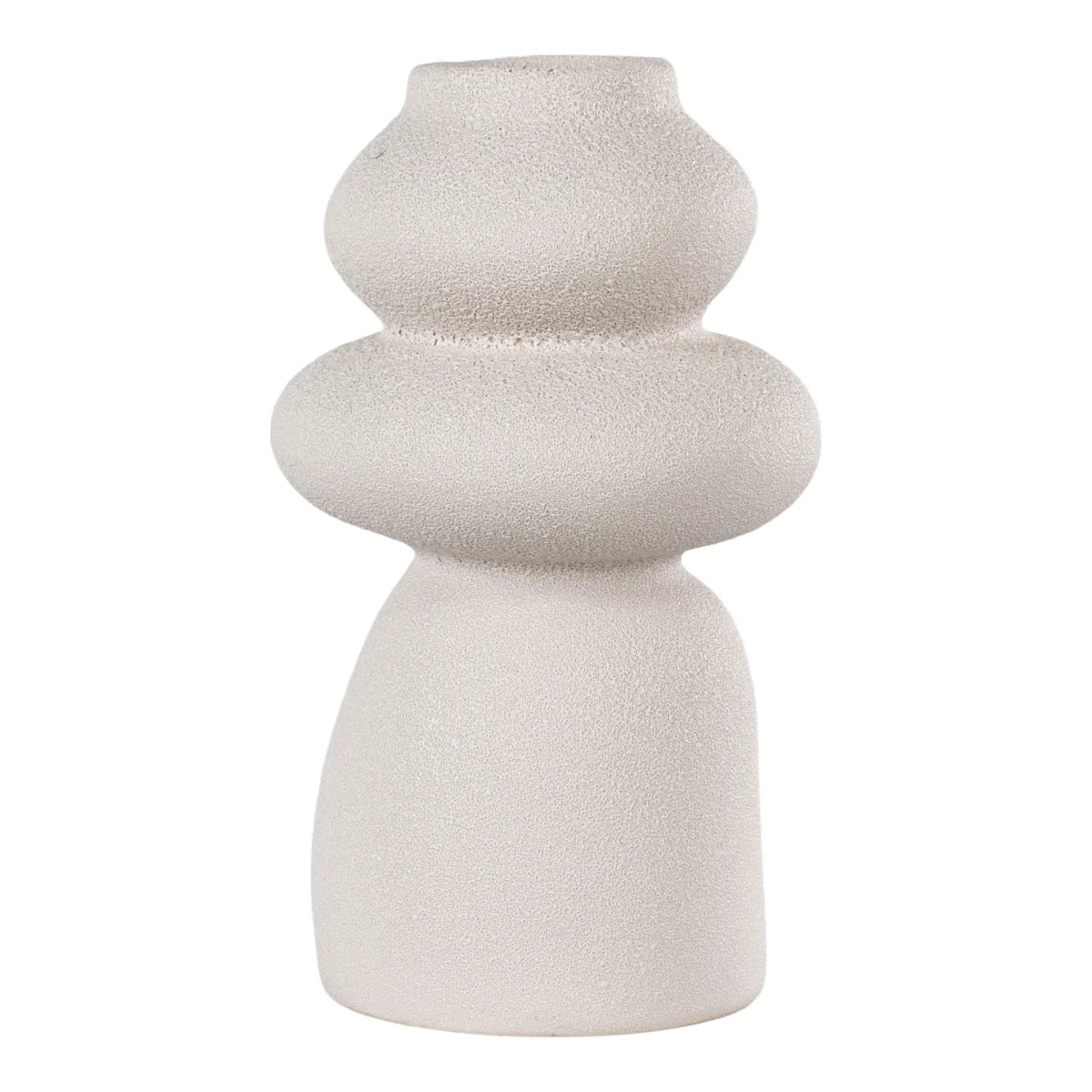 Vase rond en grès beige texturé, forme organique moderne Ø14,5x26,5 cm