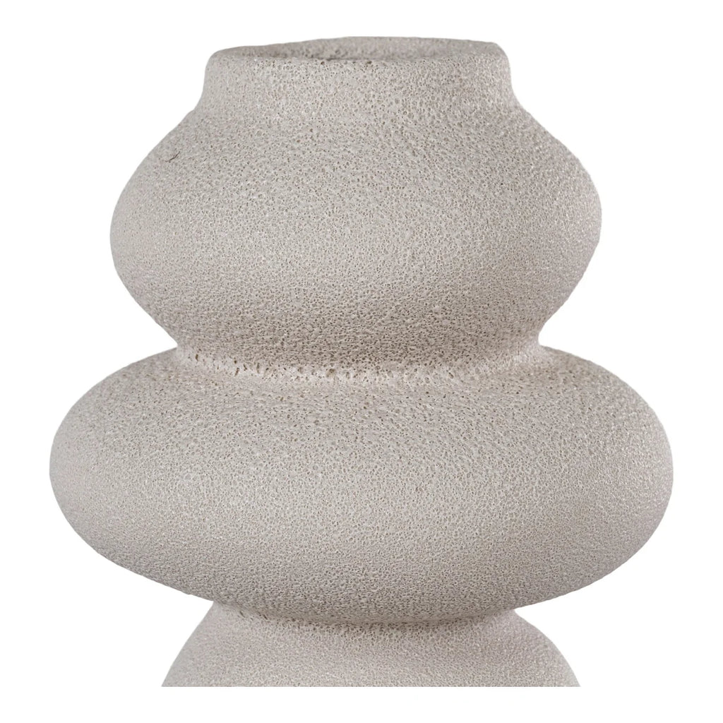 Vase rond en grès beige texturé, forme organique moderne, Ø14,5x26,5 cm