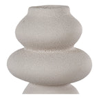 Vase rond en grès beige texturé, forme organique moderne, Ø14,5x26,5 cm
