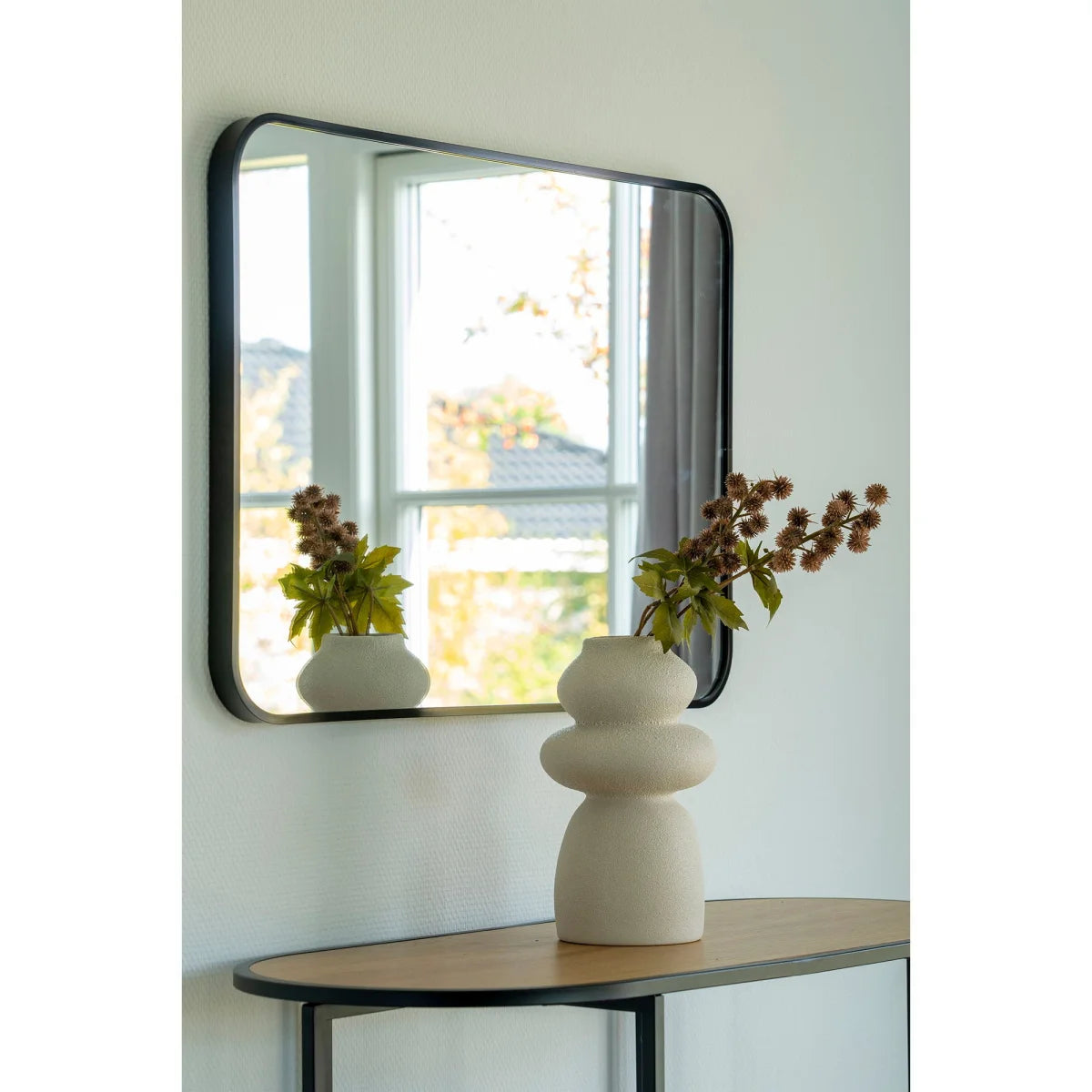 Vase rond en grès beige texturé Ø14,5x26,5 cm pour décoration intérieure