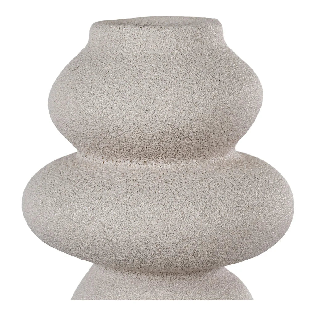 Vase rond en grès beige texturé bulbous décoration intérieur Ø14,5x26,5 cm