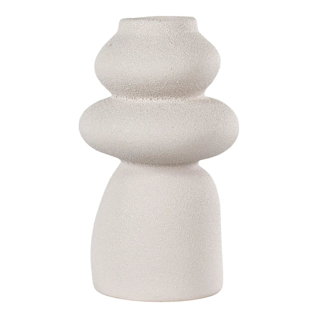 Vase rond en grès beige texturé pour décoration intérieure, diamètre 14,5 cm