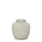 Vase rond en terre cuite beige finition mate avec texture rugueuse et col court