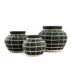 Vase rond en terre cuite et rotin noir naturel 19 cm