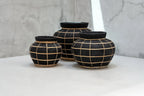 Vase rond en terre cuite et rotin noir naturel 19 cm