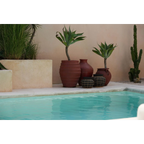 Vase rond en terre cuite et rotin noir naturel 33 cm