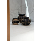 Vase rond en terre cuite et rotin noir naturel 33 cm