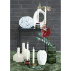 Vase rond en verre vert 25 cm, forme visage céramique minimaliste