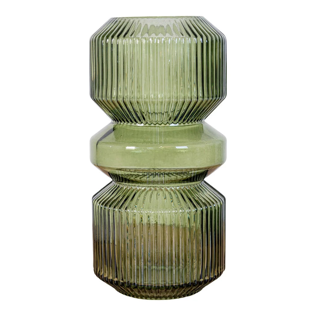 Vase rond en verre vert en forme de sablier pour décoration intérieure 25 cm