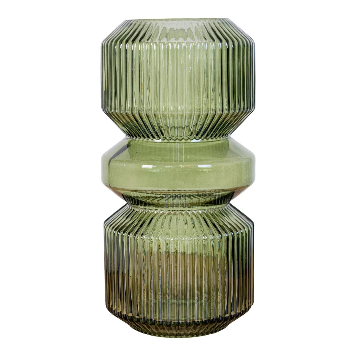 Vase rond en verre vert olive 25 cm à design géométrique texturé