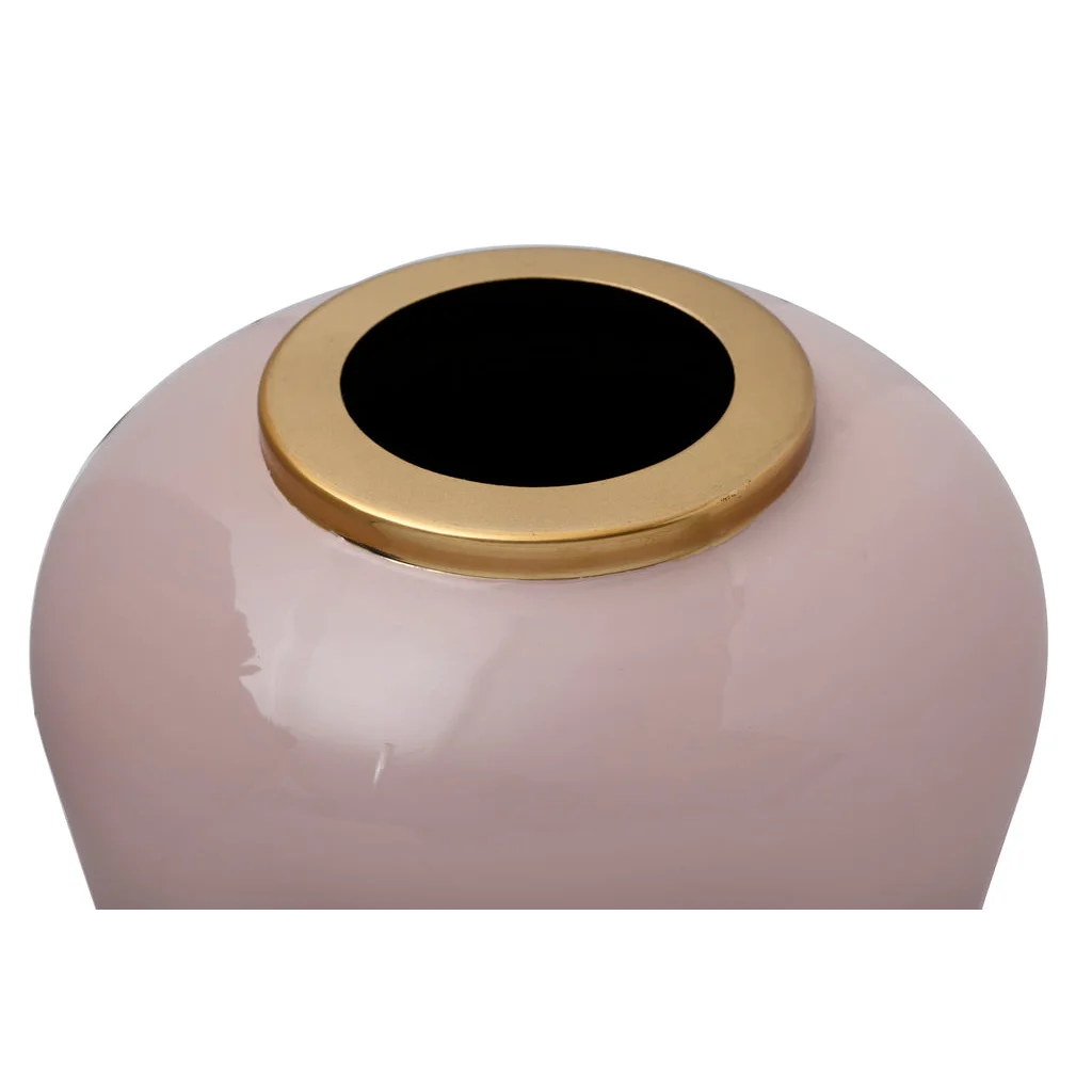 Vase en céramique rose brillant avec ouverture noire ornée d’or pour Bodenvase Art Deco 190 Altrosa Gold