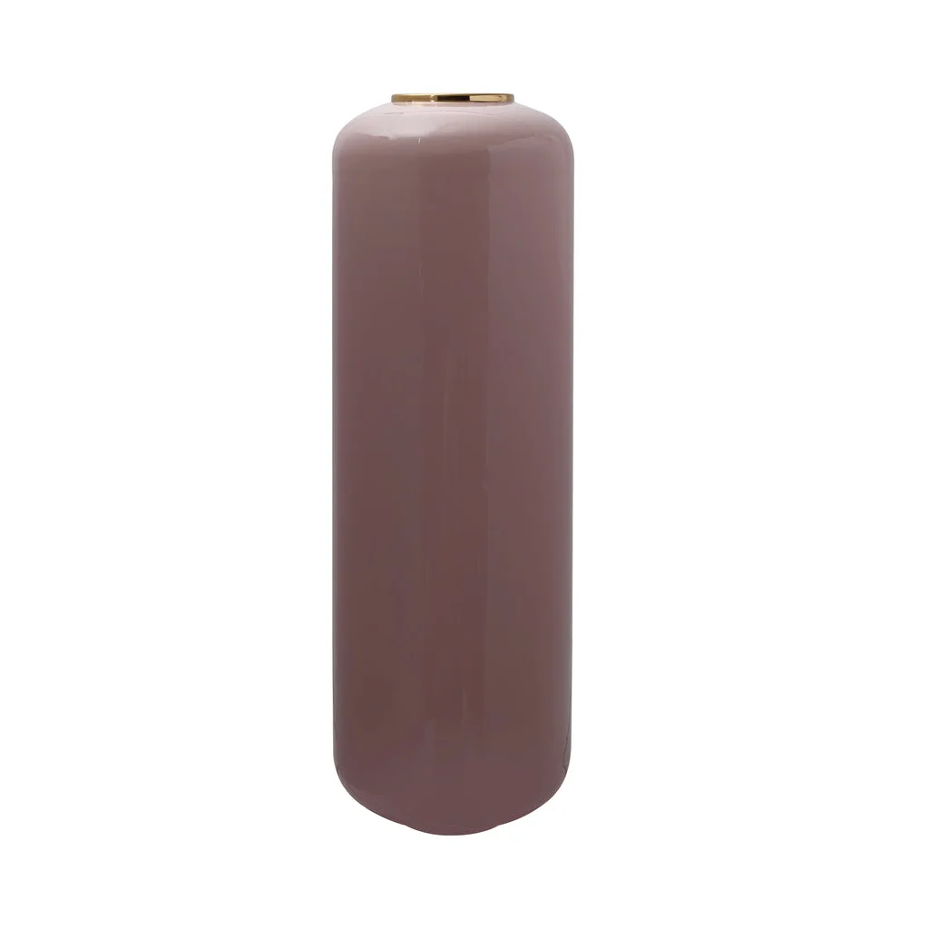 Vase art déco cylindrique mauve avec bord en or, Bodenvase Art Deco 190 Altrosa Gold