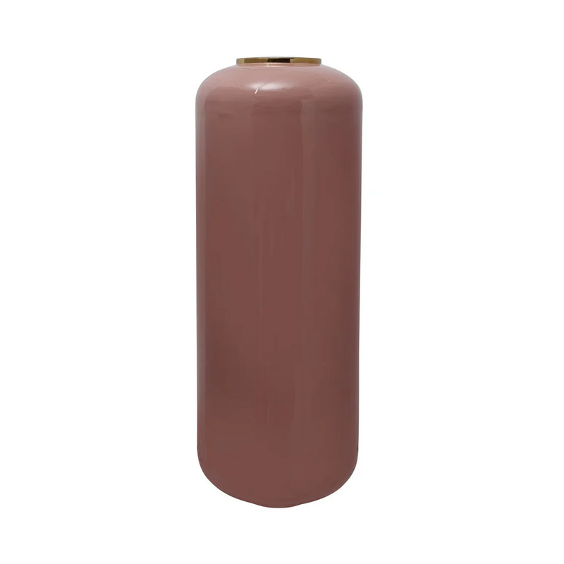 Vase de sol cylindrique  rose poudré avec col doré – H81 cm