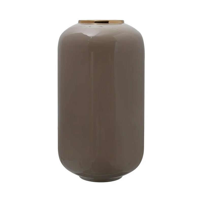 Vase de sol émaillée taupe col doré capsule – H48,5 cm
