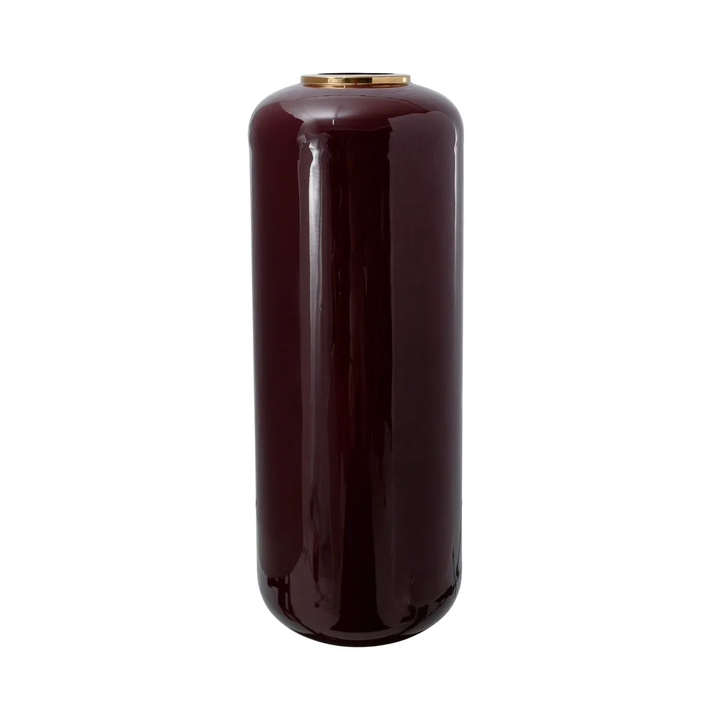 Vase cylindrique haut rouge foncé brillant avec bord en or dans Bodenvase Art Deco 180 Beere