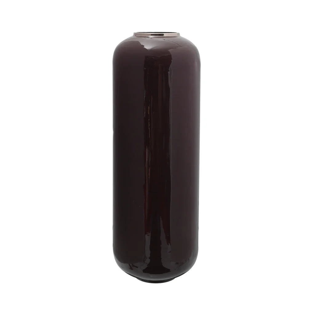 Vase d’art déco violet foncé avec bordure en argent, élégant et moderne