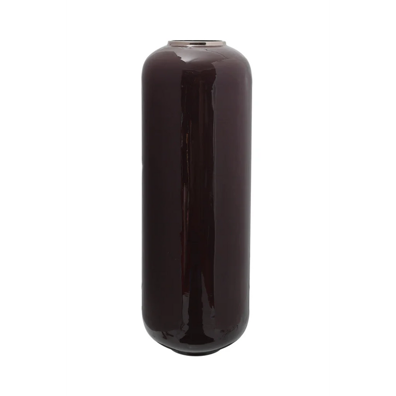 Vase de sol en métal prune col argenté finition brillante – H69 cm