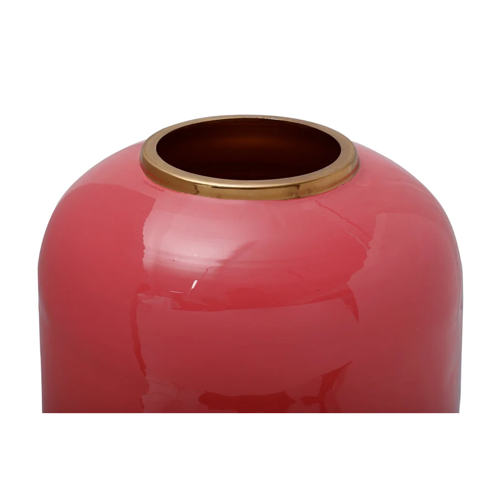 Vase Art Deco rouge et or avec finition brillante et bordure dorée