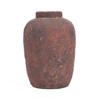 Vase en terracotta brun rouille texturé, H20 cm, bord évasé et corps arrondi