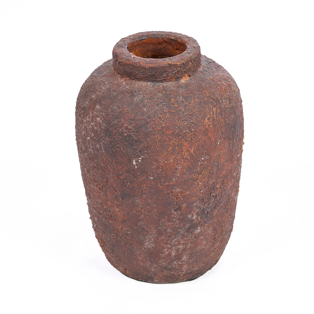 Vase en terracotta brun rouille texturé, H20 cm, surface irrégulière